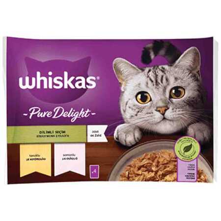 WHISKAS - Whiskas Pouch Pure Delight Tavuklu ve Somonlu Yetişkin Kedi Konservesi 85gr (4lü)