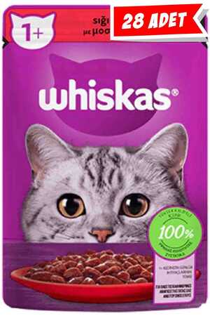 WHISKAS - Whiskas Pouch Sos İçinde Sığır Etli Yetişkin Kedi Konservesi 28x85gr 28li