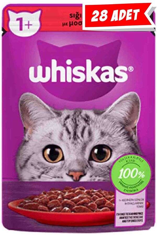 Whiskas Pouch Sos İçinde Sığır Etli Yetişkin Kedi Konservesi 28x85gr 28li