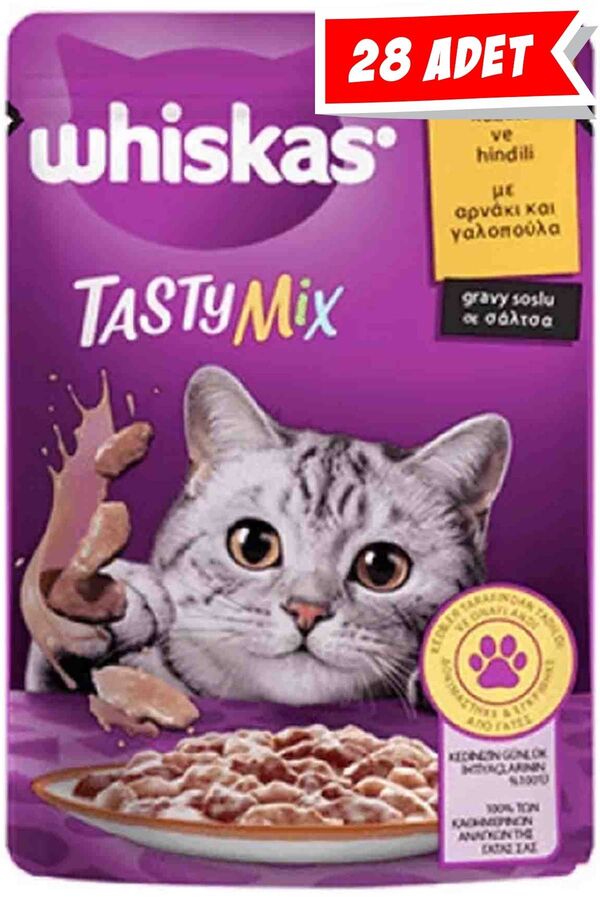 Whiskas Pouch Tasty Mix Kuzulu ve Hindili Yetişkin Kedi Konservesi 28x85gr 28li
