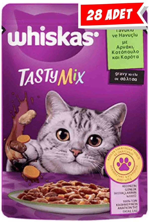 Whiskas Tasty Mix Kuzulu Tavuklu Havuçlu Yetişkin Kedi Konservesi 28x85gr 28li